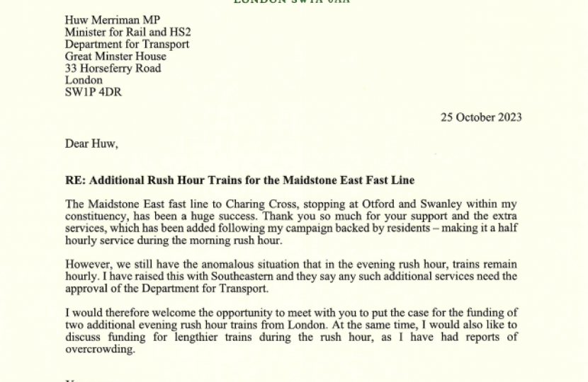 Letter to Rail Minister 
